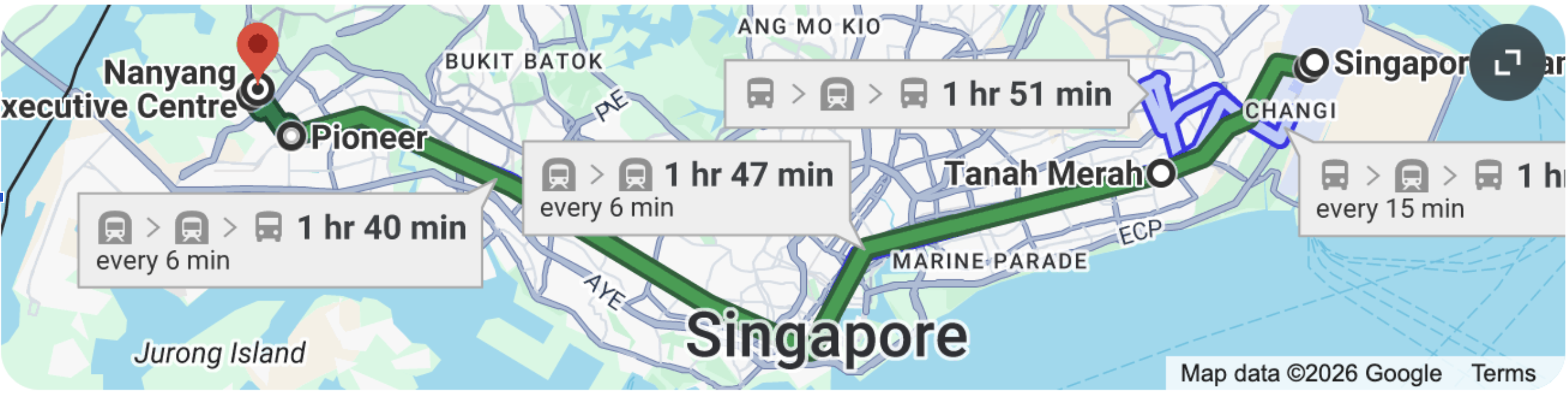Public transport route from Changi Airport to NEC